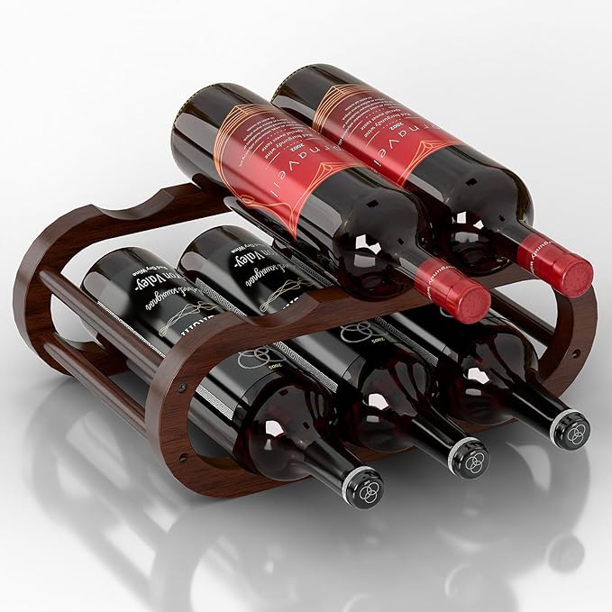 PEKER Wine Rack – Small Countertop Wine Rack & Wine Bottle Holder for Cabinet and Countertop, Stylish Natural Wood Wine Holder Claret
