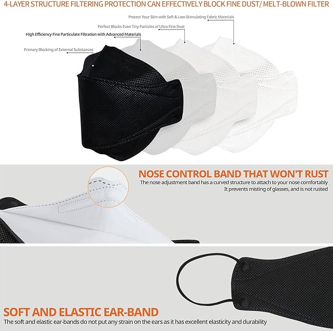 AIRAID-KF94 [Individually Wrapped] - Made in Korea, 4-Layer Filter, 3D Face Mask, Black, White, Adult and Older Teens