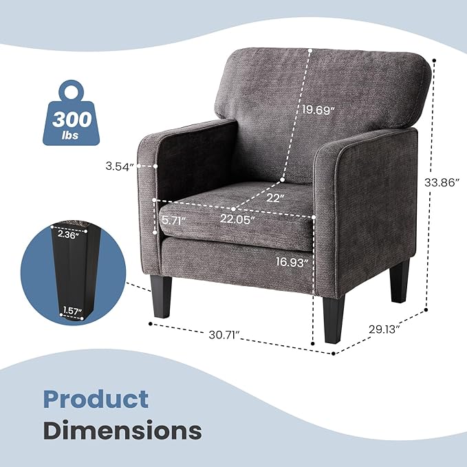 DUMOS Modern Accent Chairs for Living Room, Corner Chairs for Adults, Reading Chair with Armrest and Backrest, Comfy Lounge Chairs for Bedroom Reception Waiting Room, Dark Grey 2 Pack