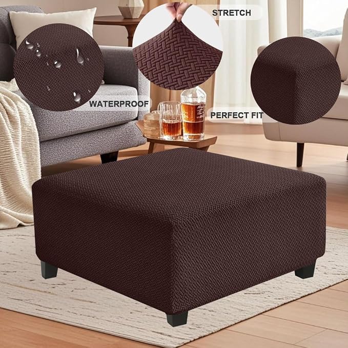 Levoberg Waterproof Square Ottoman Cover Large Square Folding Storage Ottoman Bench Slipcovers Footrest Stool Covers Oversized Ottoman Coffee Table Covers Cube with Elastic Bottom XL Coffee