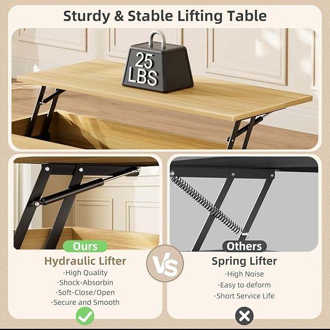BROTTAR Lift Top Coffee Table, 31.5'' Square Coffee Table with with Storage, Farmhouse Coffee Tables with Hidden Storage, Center Table with Embossed Texture for Living Room, Home Office, Natural