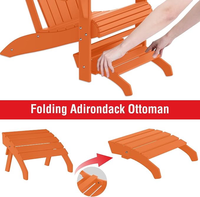 Costaelm Adirondack Chair Footrest, Patio Footstool, Ottoman Outdoor Foot Rest for Patio Waterproof, Adirondack Ottoman Patio Footstool, Orange