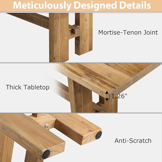 HOKYHOKY Reclaimed Solid Wood Bench, 55" Farmhouse Entryway Bench for Hallway, Kitchen, Dining, Bedroom, Narrow Indoor Bench with Rustic Charm