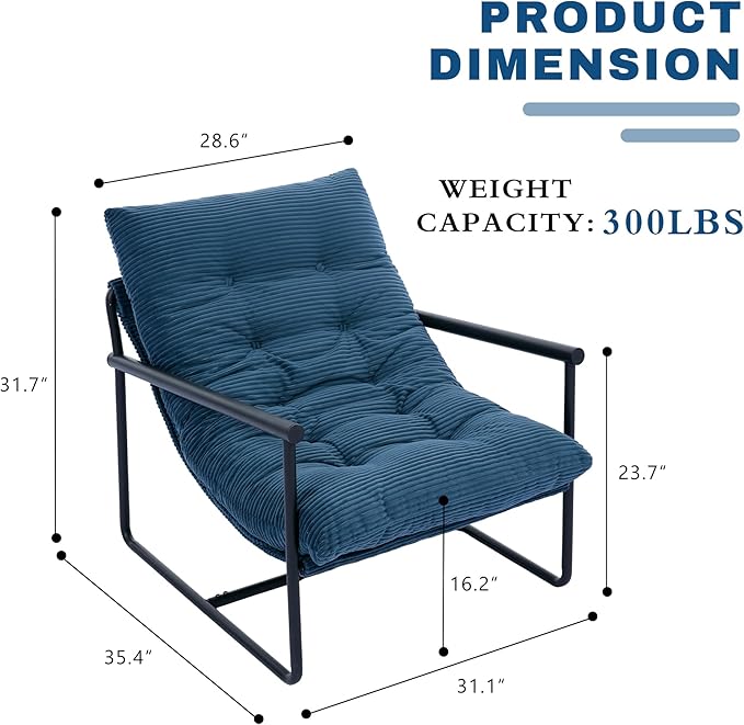 Modern Accent Chair for Living Room,Arm Chair with Metal Frame,Upholstered Armchair with Soft Cushion for Bedroom Lounge Reading Room (Blue)