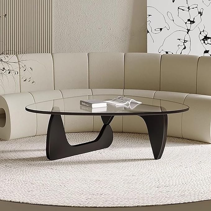 Glass Coffee Table, Mid Century Modern Coffee Table, Coffee Table for Living Room Center Table Suitable for Bedroom Living Room Reception Office Tables (Black/Transparent, Large)