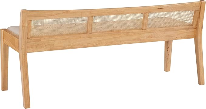 Powell Kasi Natural Low Back Cane Bench with Beige Upholstered Seat