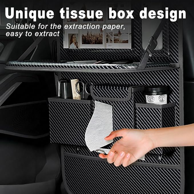 XDV Car Seat Organizers,Multi-functional Back Seat Protectors, Storage Pouches, and Tray Holders (for Cars, Kids, Seat Back and Rear Seats) (Carbon Fiber, 1 Pcs)
