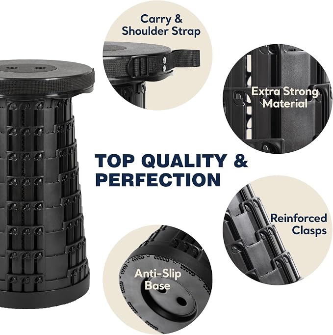 Collapsible Stool Max 620lbs Weight, Pack of 2, Lightweight & Portable Telescopic Stool for Adults, Adjustable Height Retractable Folding Seat or Footrest for Camping Hiking Travel
