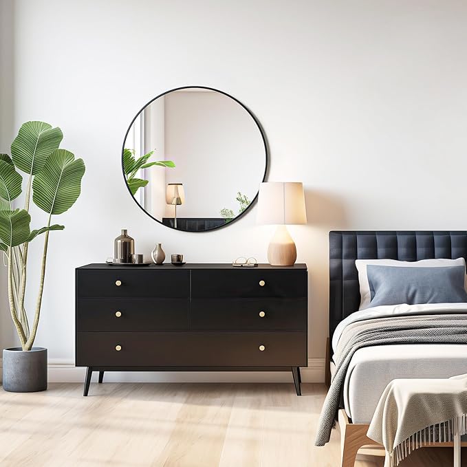 USHOWER Bathroom Mirrors for Over Sink, 30 Inch Circle Mirror with Metal Frame, Black Wall Mirror for Vanity, Entryway, Living Room, Hallway and Bedroom Decor