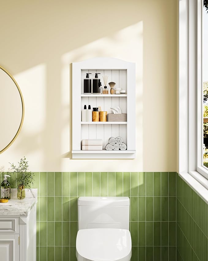 CHOEZON Recessed Wall Niche, 3-Tier Recessed Medicine Cabinet, Bathroom Cabinet Wall Mount, Bamboo Medicine Organizer, Wall Storage Cabinet, for Bathroom, Living Room, Kitchen, White