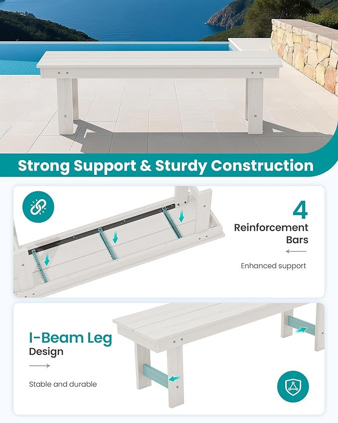 SERWALL 2-Person Outdoor Bench Backless, HDPE Outdoor Benches Weatherproof, 660 Lbs Weight Capacity, Poly Lumber Patio Furniture for Garden, Porch and Park, White