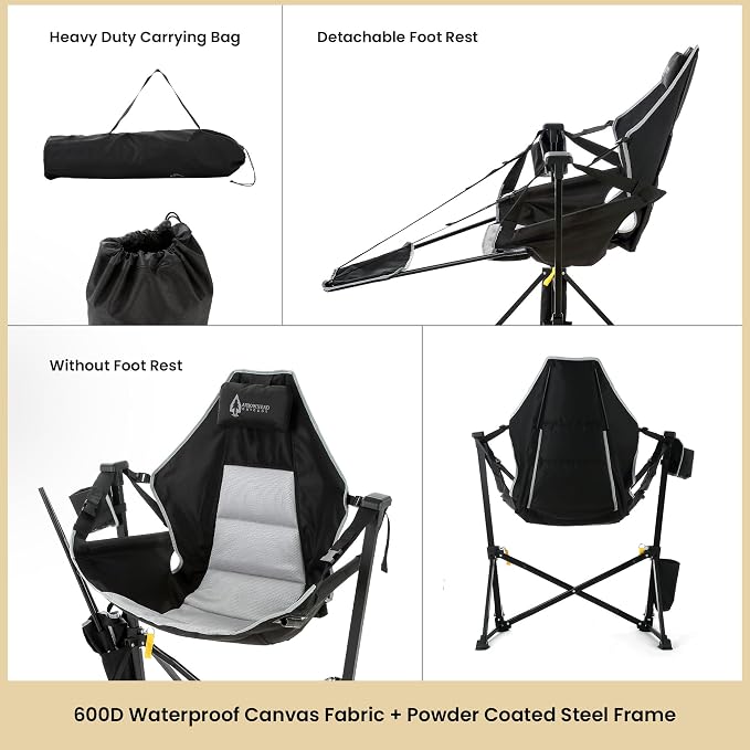 ARROWHEAD OUTDOOR Folding Hammock Chair, Heavy Duty Camping Seat with Removable Footrest, Padded Comfort, and 300lb Capacity