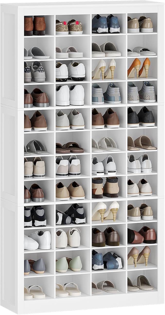 Hzuaneri Shoe Storage Cabinet, 48 Pairs Free Standing Closet Organizer, 9 inch Widened Cell Wood Shoe Organizer, 12 Tiers Vertical Space Saving Shoe Rack for Entryway, Cloakroom, White SR39603X