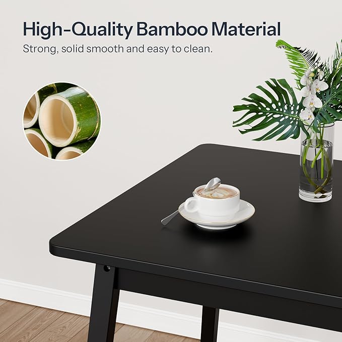 HOOBRO Bamboo Dining Table, Square Dining Table for 2, 27.6" Kitchen Table for Small Space, Writing Table, Easy to Assemble, for Dining Room, Living Room, Office, Kitchen, Apartment, Black BK70CZ01G1