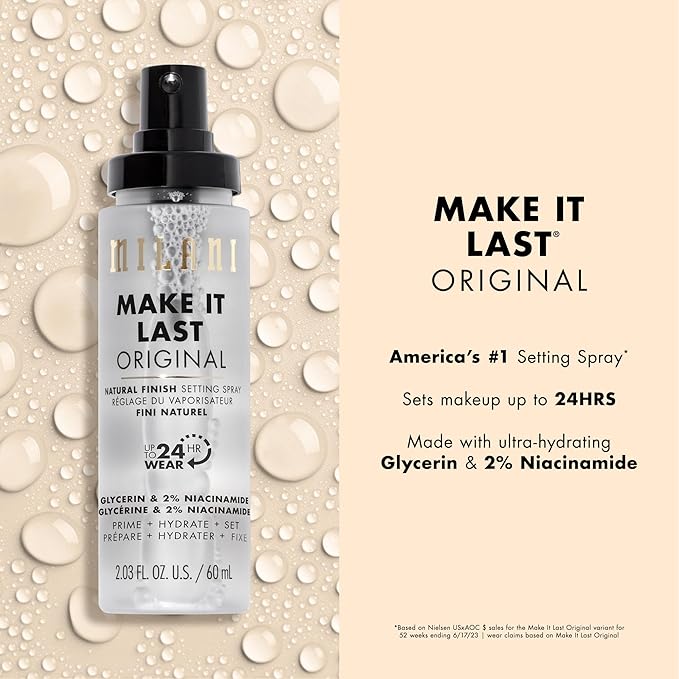 Milani Make It Last Setting Spray + Primer - Original Natural Finish, 24-Hour Wear Long Lasting Makeup Sealer & Finishing Spray, Cruelty-Free Vegan Face Mist, 2.03 Fl. Oz