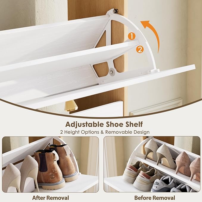 Nicetree Shoe Storage Cabinet for Entryway, Morden Shoe Cabinet, Freestanding Shoe Rack Cabinet, Hidden Shoe Dresser for Hallway,Foyer, Natural Oak and White