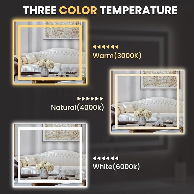 LOAAO 44"X36" LED Mirror for Bathroom, Lighted Bathroom Mirror with Lights, Anti-Fog, Dimmable, Memory Function, Clear Reflection