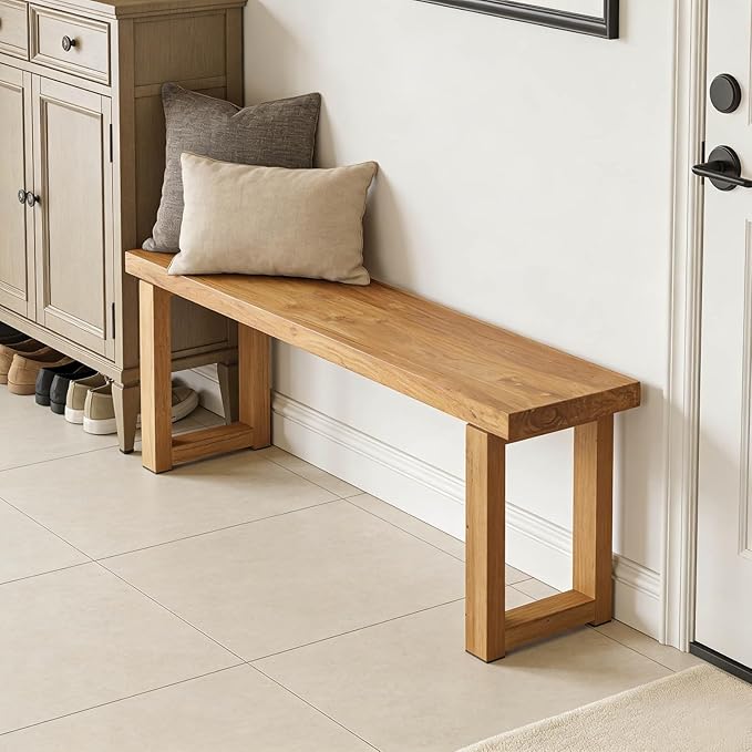 Narrow Farmhouse Bench Skinny Wooden Entryway Long Bench 32" 39" 47" 55" 63" 71" 79" Rustic Indoor Benches for Hallway Kitchen Dining Bedroom End of Bed Easy Assembly Natural Finish(79x10xH18")