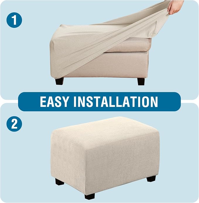 H.VERSAILTEX Ottoman Cover Slipcover Rectangle Fit Length 33'-38' Footrest Sofa Slipcovers Stool Cover Footstool Protector Covers Feature Stretch Thick Jacquard Fabric Removable Washable - Natural