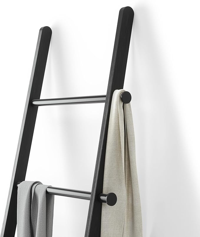 Umbra Leana Decorative Ladder, Expandable Blanket Rack, Bathroom Towel Holder, and Clothes Organizer, Regular, Black