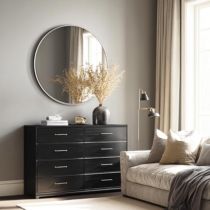 USHOWER Brushed Nickel Bathroom Mirrors for Over Sink, 30 Inch Circle Mirror with Metal Frame, Wall Mirror for Vanity, Entryway, Living Room, Hallway and Bedroom Decor