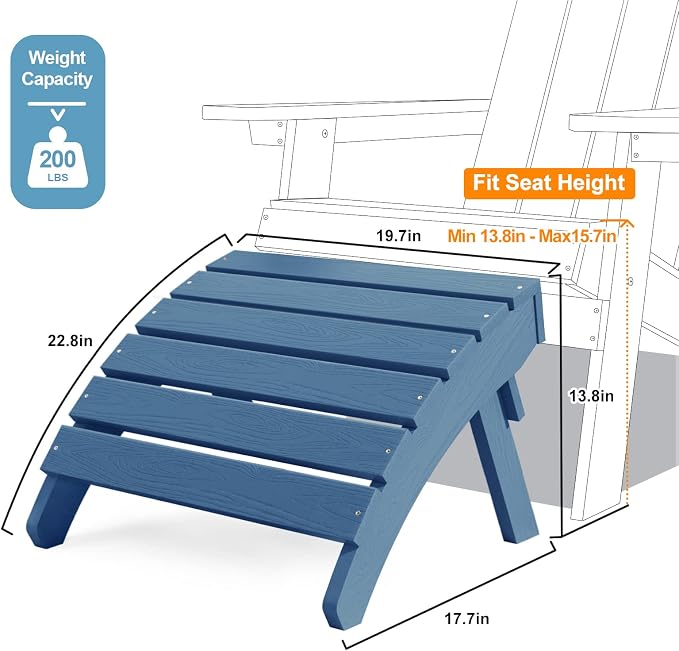 MXIMU Folding Adirondack Ottoman Set of 4: HIPS Plastic Outdoor Footrest Easy Assembly - All Weather Foot Stool Foot Rest for Adirondack Chair Use in Patio Garden Backyard Pool (Navy)