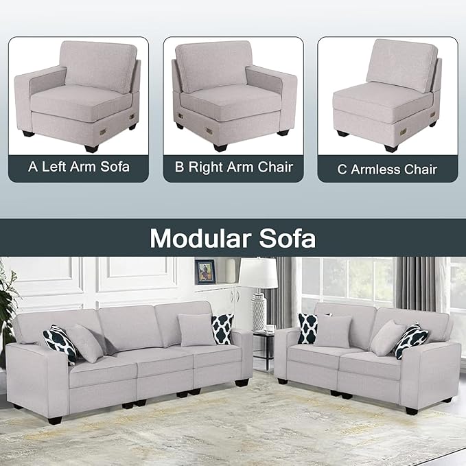 Legend Vansen Oversized Modular Sectional Sofa,U/L‑Shaped Reversible Couch with Ottoman,Deep Seat Plush Polyester Sectional for Living Room,5-Seater,Light Grey