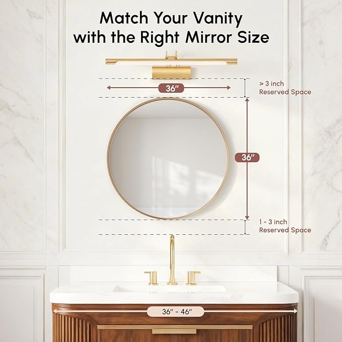 USHOWER Gold Bathroom Mirrors for Over Sink, 36 Inch Circle Mirror with Metal Frame, Wall Mirror for Vanity, Entryway, Living Room, Hallway and Bedroom Decor