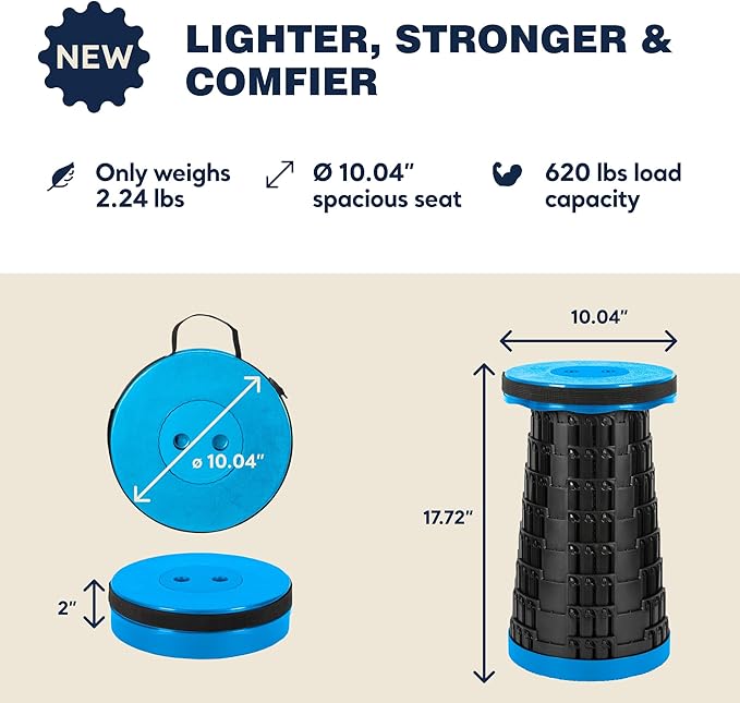 2-Pack Blue Upgraded Collapsible Stool, Max 620lbs Portable Folding Stool, Height Adjustable Retractable Telescopic Seat, Travel Chair, Foldable Camping Seat or Footrest, Gift