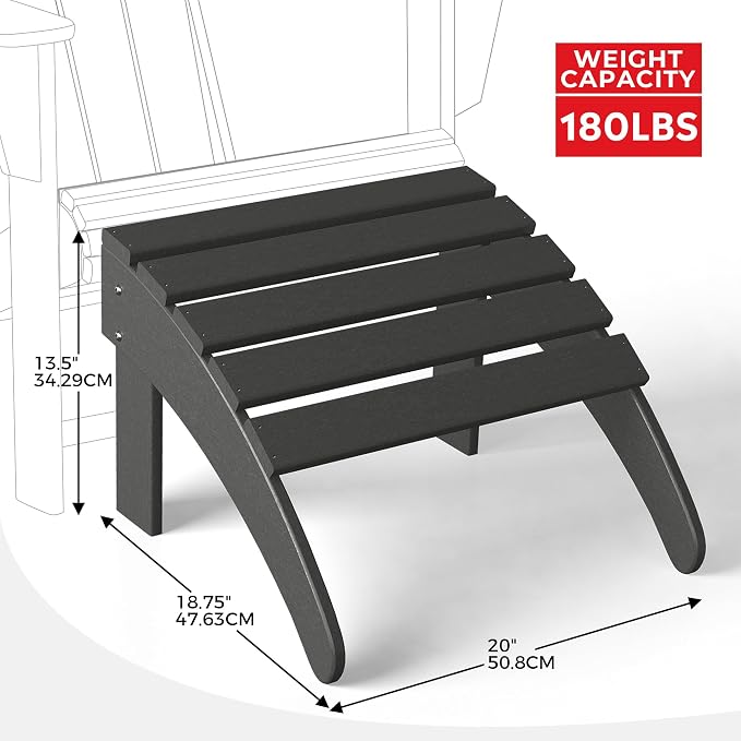 Costaelm Adirondack Chair Footrest Foldable Ottoman, Folding Ottoman Outdoor Foot Rest for Patio Waterproof, Adirondack Ottoman Outdoor, Gray