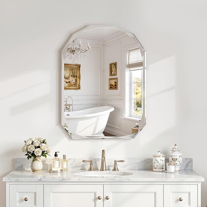 Suidia Bathroom Mirror, 20"x 30" Wall Mirror, Frameless Bathroom Mirror with Beveled Edge for Bedroom, Living Room, Entryway, Hallway, Arched Shape