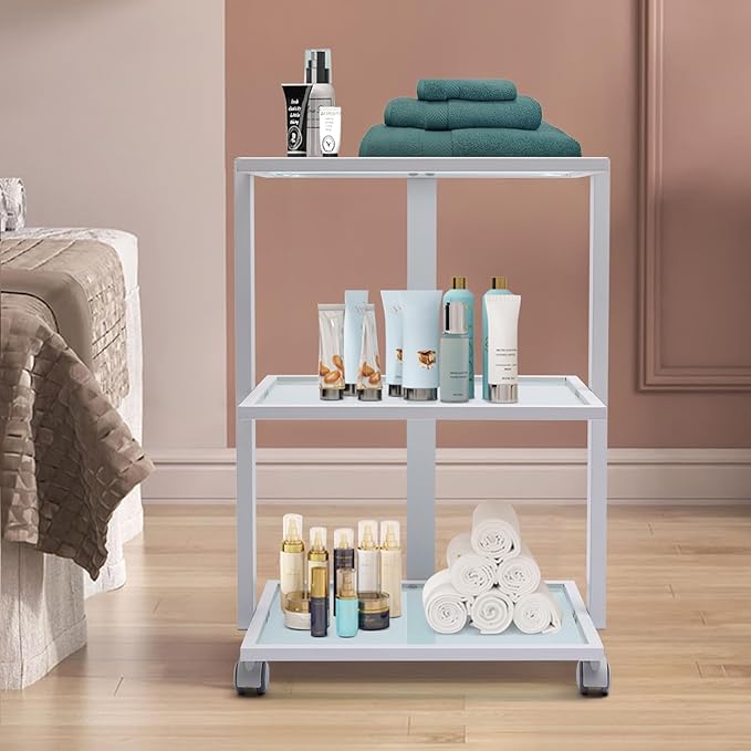 3 Tier Cart Rolling Storage Cart with 4 Universal Wheels Metal Glass Hair Beauty Salon Spa Treatment Serving Cart Bar Dining Room Kitchen Tea Wine Holder Display Serving Cart Furniture Home