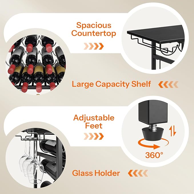 HOOBRO 5-Tier Wine Rack with Glass Holder, Wine Storage Freestanding Floor, Versatile Corner Liquor Cabinet, Alcohol Bottle Display Shelf for Home Bar, Kitchen, Living Room, Black BB68JJ01
