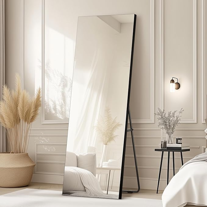 Kosmonia 71x28 Frameless Full Length Silver Coating Mirror w/Distortion Free, HD Reflection &Anti Desilvering, Tempered Glass, Easy Setup w/Stand, Wall/Standing