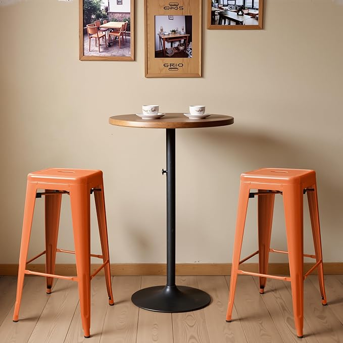Furmax 30 Inch Metal Bar Stools Set of 4, Counter Height Stools, Industrial Bar Chairs Patio Stool Stackable Stool for Kitchen/Dining Room/Indoor Outdoor(Orange, 30'' Backless)