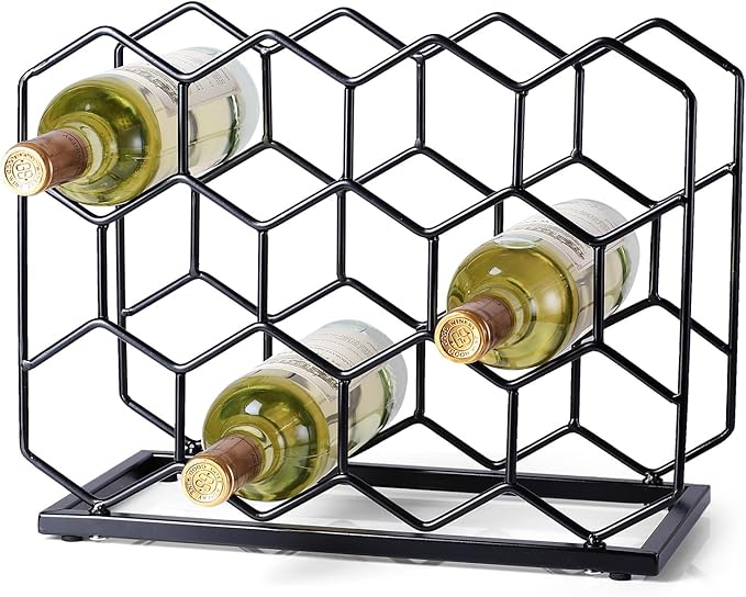 Countertop Wine Rack - 14 Bottle Freestanding Modern Gold Metal Small Wine Rack - Tabletop Wine Holder Stand for Cabinet, Pantry, Wine Bottle Storage