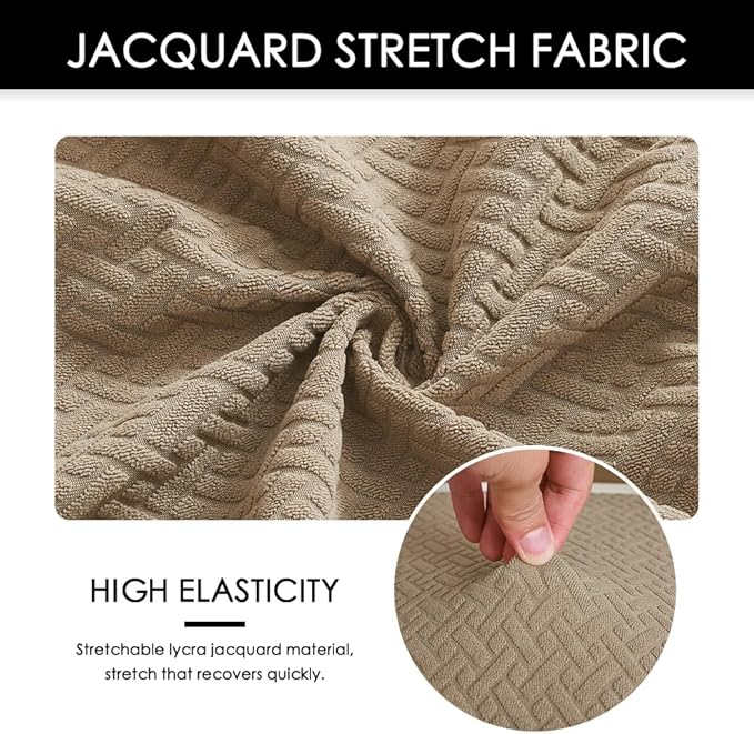FORCHEER Dining Chair Covers and Bench Covers Set Waterproof Jacquard Camel 4 Dining Room Chair and Bench Slipcover Washable-Light Brown