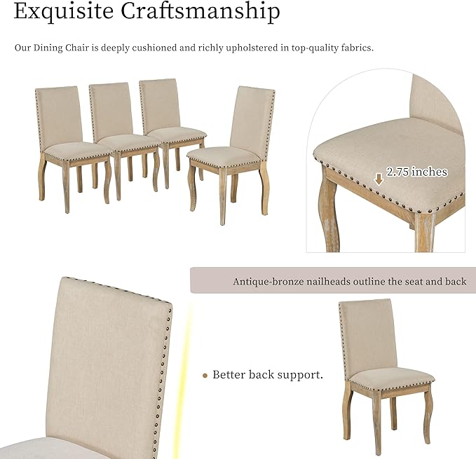 Harper & Bright Designs 5-Piece Farmhouse Dining Table Set Wood Round Extendable Dining Table and 4 Upholstered Dining Chairs (Natural Wood Wash)
