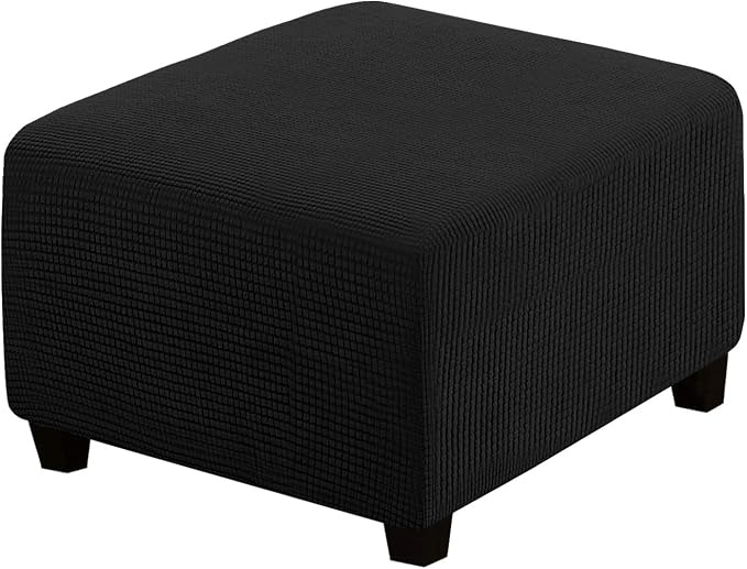 H.VERSAILTEX Square Ottoman Covers Ottoman Slipcovers Folding Storage Stool Furniture Protector Form Fit with Elastic Bottom, Stretch High Spandex Small Checks Jacquard Fabric(Large,Black)