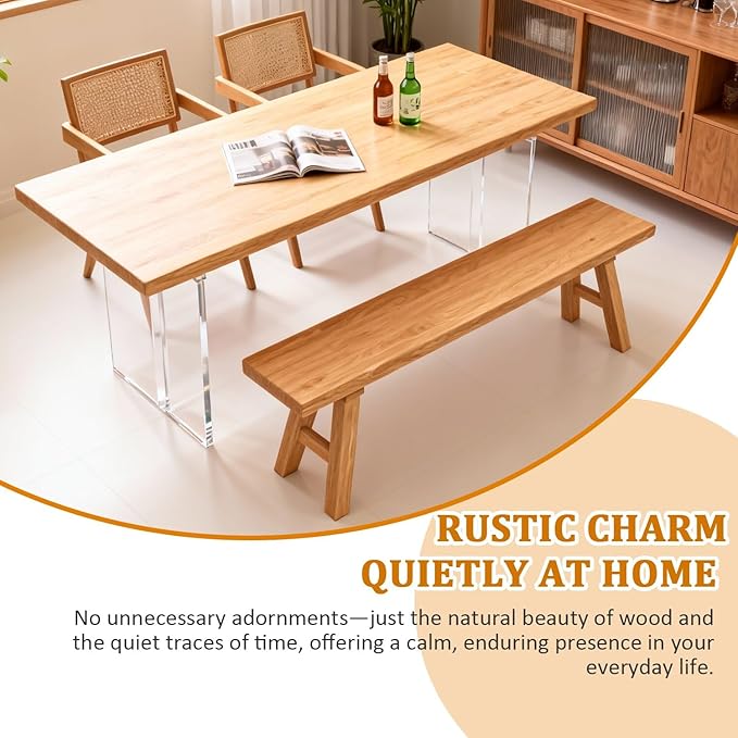 78.7" Ultra Long Solid Wood Entryway Bench - Premium Elm Wood Farmhouse Dining Bench for Commercial Spaces, Large Areas - Natural Finish