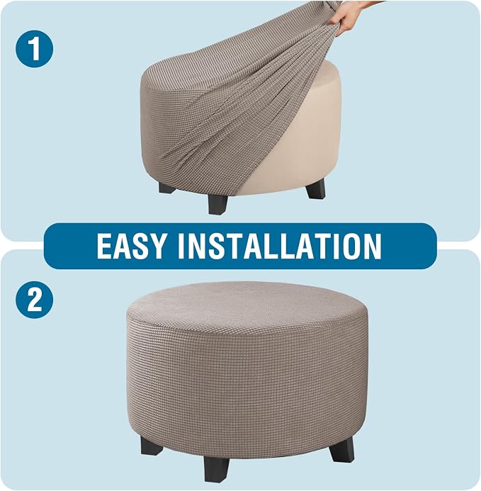 H.VERSAILTEX Ottoman Cover Stretch Ottoman Slipcover Round Ottoman Storage Cover Folding Stool Covers Furniture Protector Cover for Footrest Ottoman Fit Dia 20" - 23", Taupe