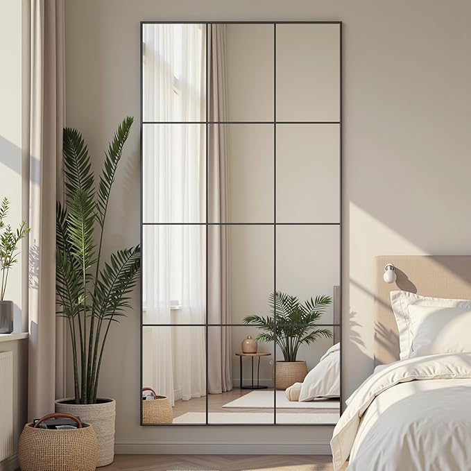 Suidia Wall Mirror, 36" x 72" Window Decorative Mirrors, Metal Framed Wall Decor Wall-Mounted Mirrors for Bedroom, Living Room, Entryway, Black