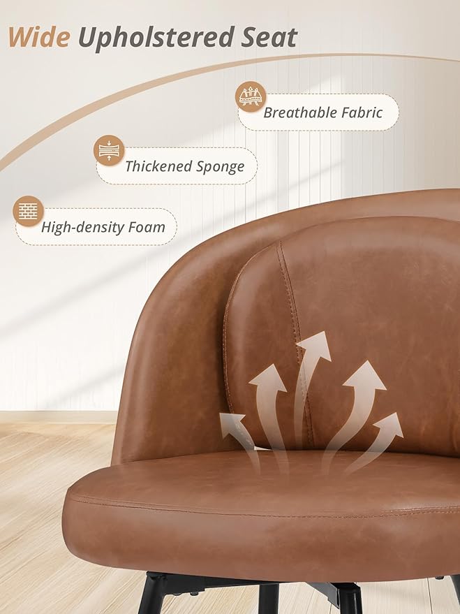 LUE BONA 26''H Swivel Bar Stools Set of 2, Counter Height Bar Stools with Backs, Lumbar Pillow and Black Metal Frames, Upholstered Modern Barstools for Kitchen Island, Faux Leather, Brown