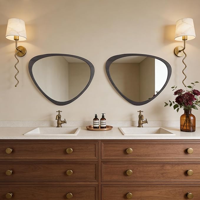WallBeyond Asymmetrical Mirror, Irregular Wall Mirror, Wall Mirrors Decorative for Bedroom Living Room Entryway Hall, Wood Mirror for mid Century Modern Decor 25" H x 20" W, Dark Brown