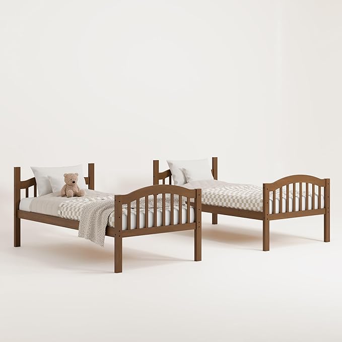 Storkcraft Long Horn Twin-Over-Twin Bunk Bed (Hazelnut) - GREENGUARD Gold Certified, Converts to Two Twin Beds, Wood Bunk Bed for Kids Bedroom