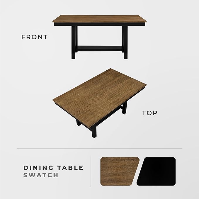 Lexicon 65" Modern Rectangle Dining Table for 6 - Solid Wood Frame, Acacia Veneer Rectangular Kitchen Table with Storage Shelf, Kitchen/Dining Room, Assembly Required, Brown Top and Black Wood Base
