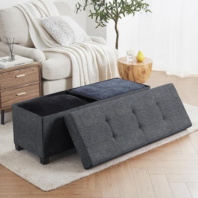 Ornavo Home 43 Inch Storage Ottoman, Large Storage Bench, Ottoman with Storage with Legs, Foot Rest Stool, Bedroom Bench - Black
