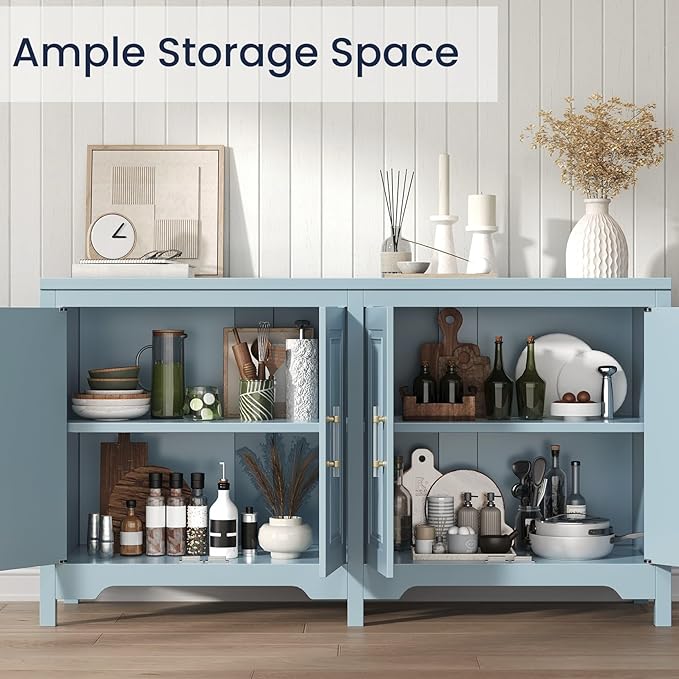 Jocoevol Sideboard Buffet Cabinet with Storage, 55" Kitchen Buffet Cabinet, Modern Farmhouse Coffee Bar Cabinet, Sideboard Cabinet with Shelves & Doors for Kitchen Living Room, Slate Blue