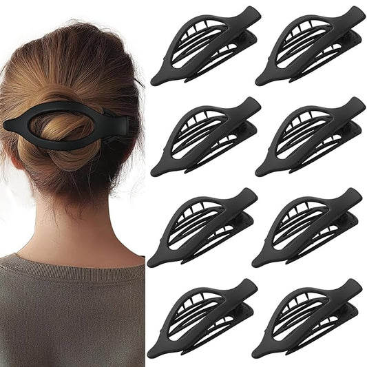 【8個セット】フラットブラック ヘアクリップ – レディース向けラージマット加工滑り止めフラットブラックバンスクリップ、太い髪・細い髪兼用、強力ホールド、フレンチスタイリングアクセサリー