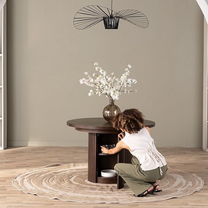 Transformer Table - Solid Wood Extendable Round Dining Table, Extendable Round Dining Table, Space-Saving Modern Furniture, Elegant and Functional Design, Dark Brown (Table Only)